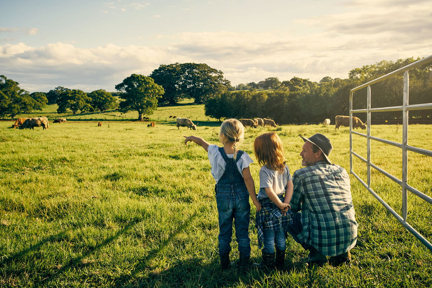 Father and children on a farm