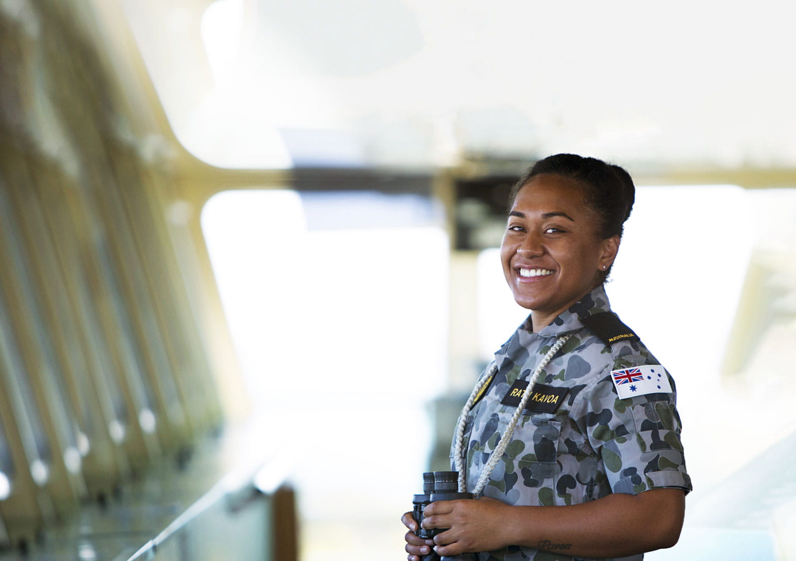 Super insured military woman smiling