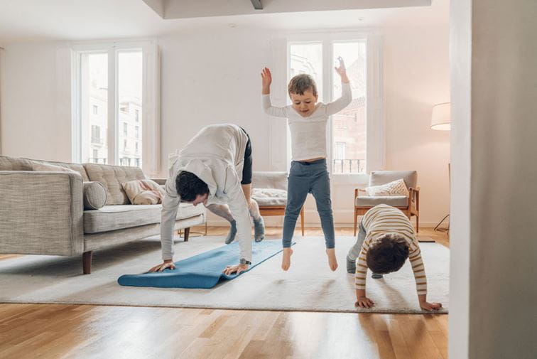 Family exercising at home