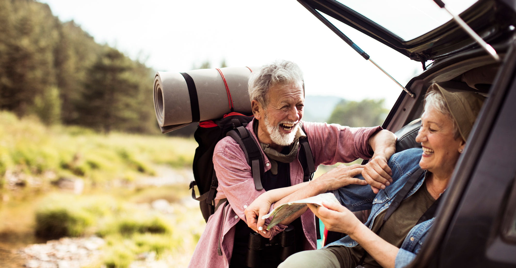 Couple preparing for hike